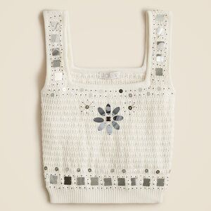 J. Crew WHITE sweater-tank with hand-embellished mirrors NWT XL